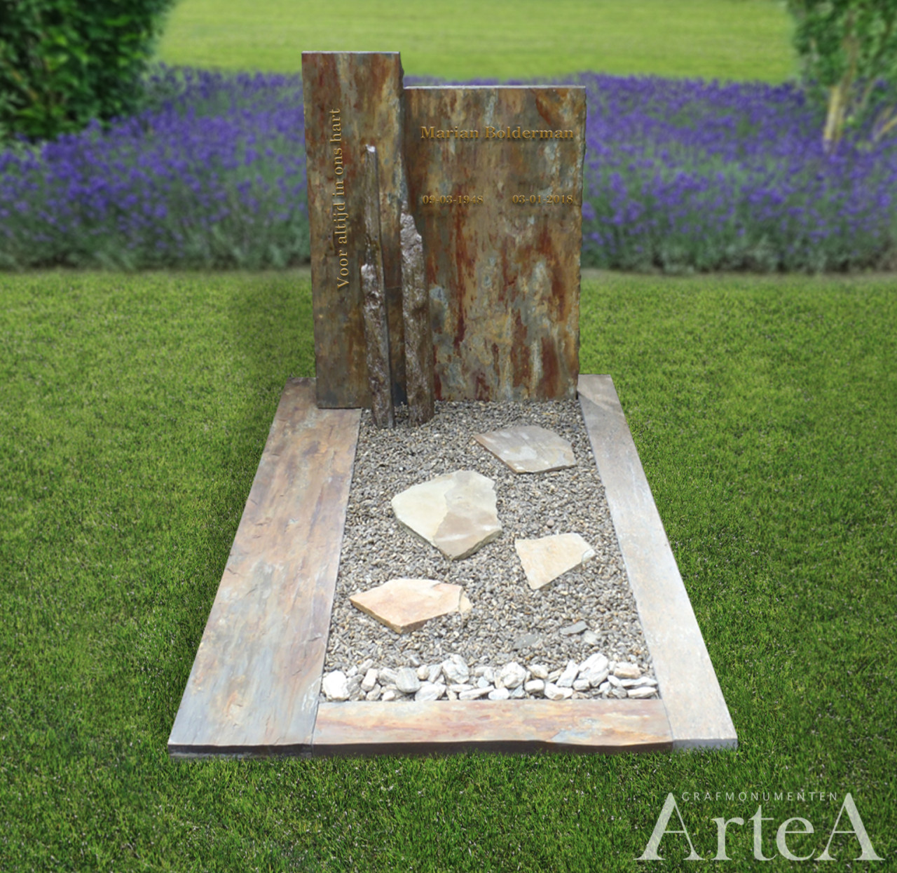 Grafmonument met ruw gekapte stenen