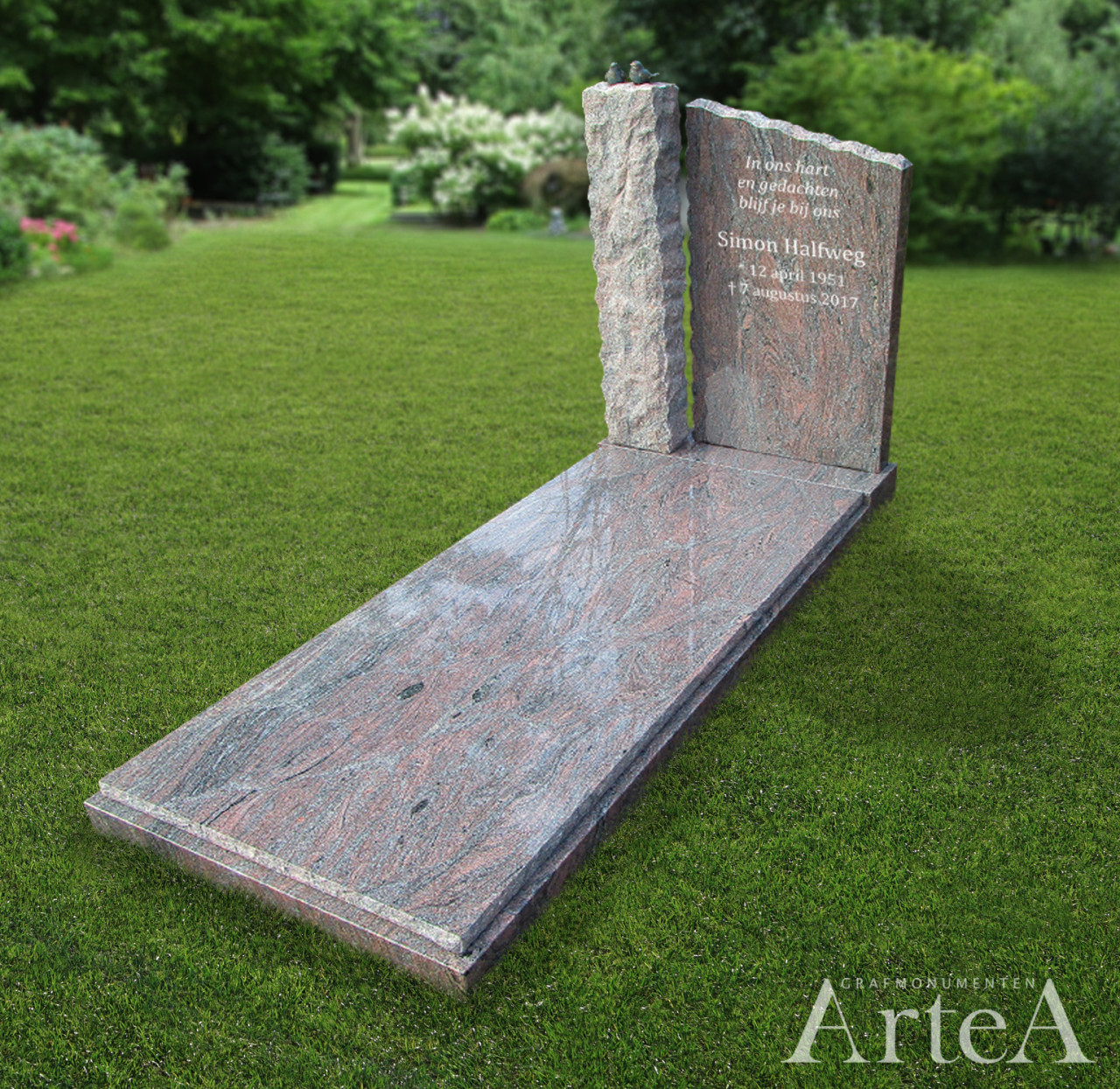 Grafsteen met ruwe zuil traditioneel