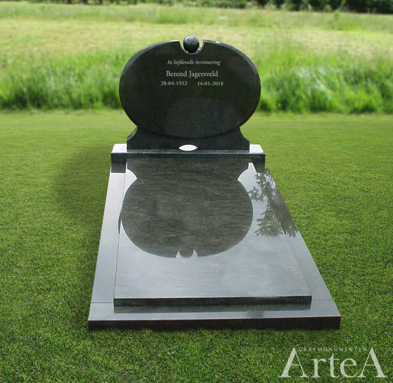 grafmonument graniet met bal grafsteen ovaal