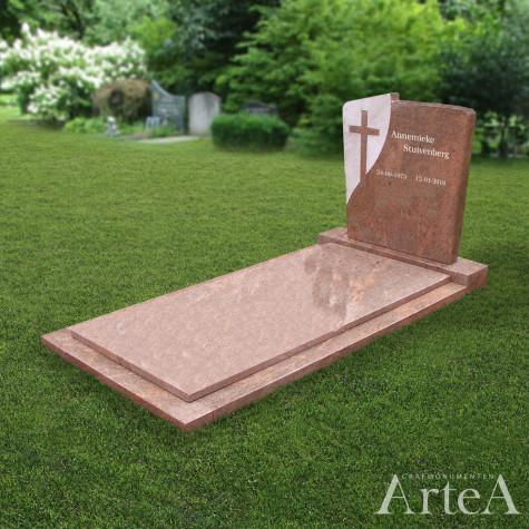 Grafmonument rood met kruis grasteen rood graniet tekst goedkoop