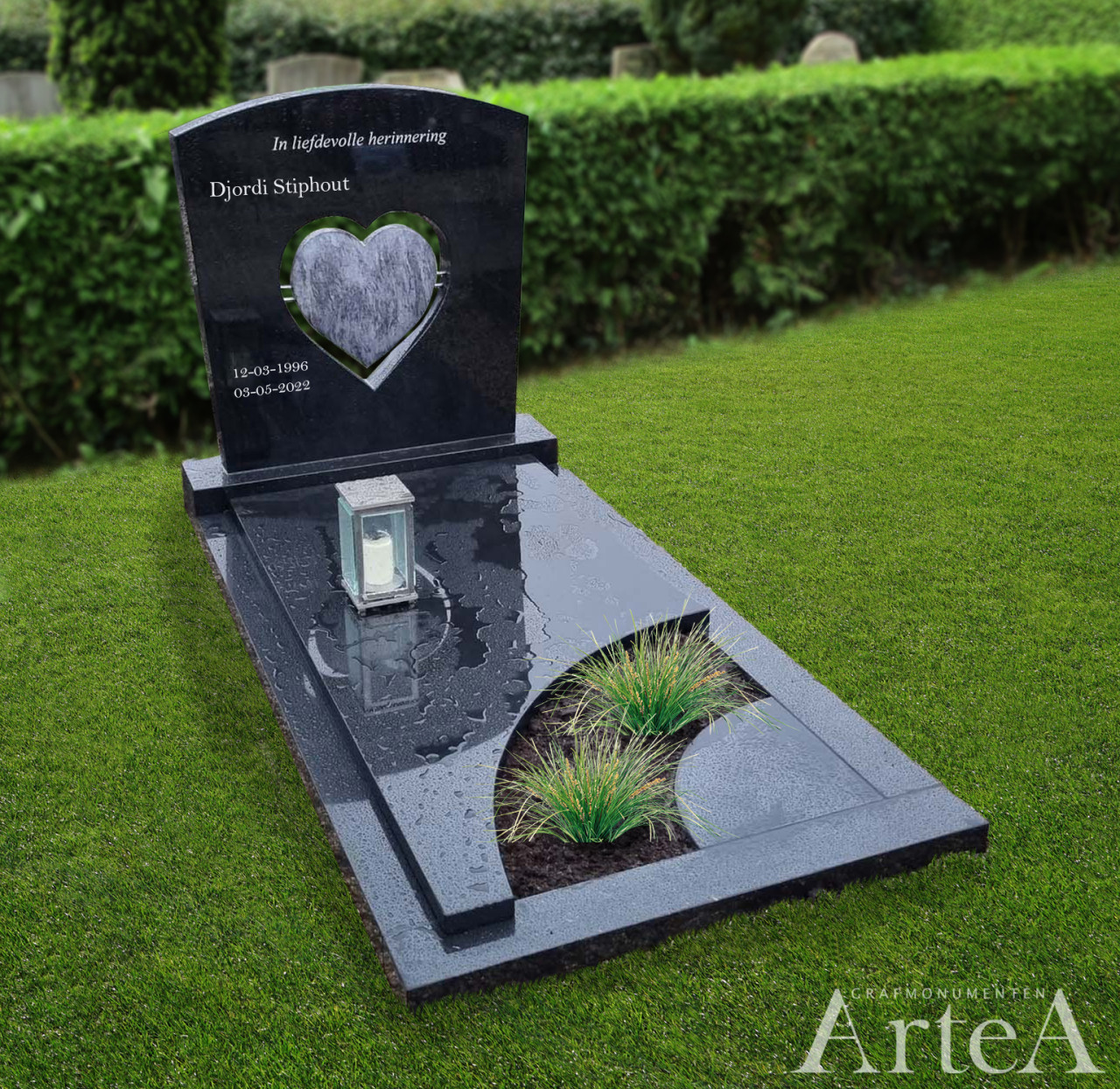 grafmonument met speciaal hart van graniet