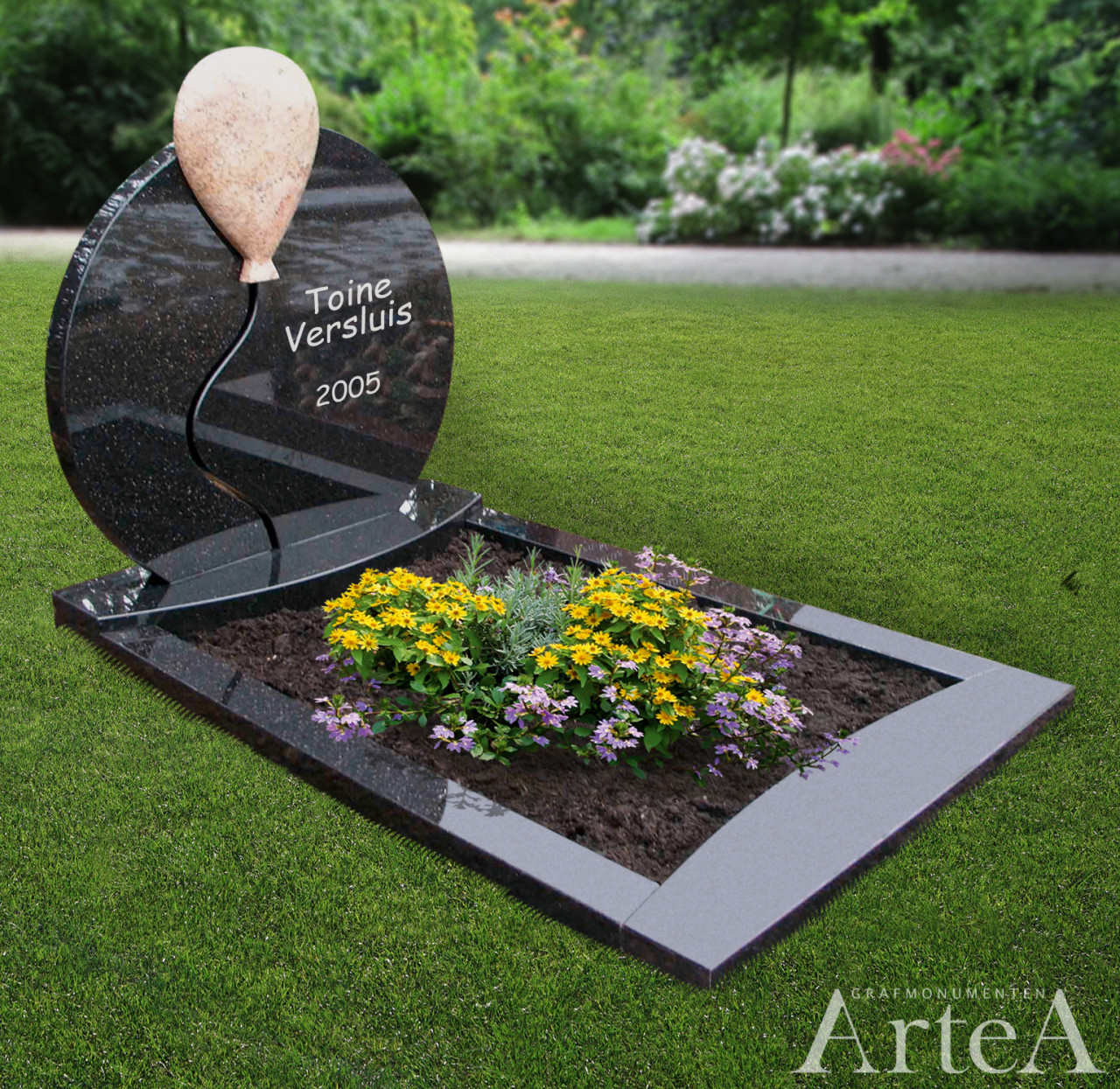 grafsteen voor een kind met ballon