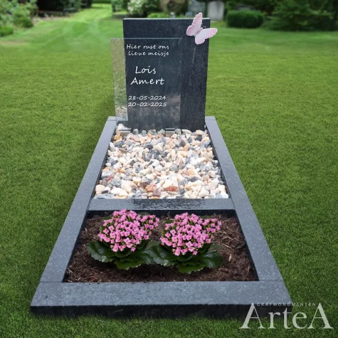 kinder grafsteen met roze vlinder