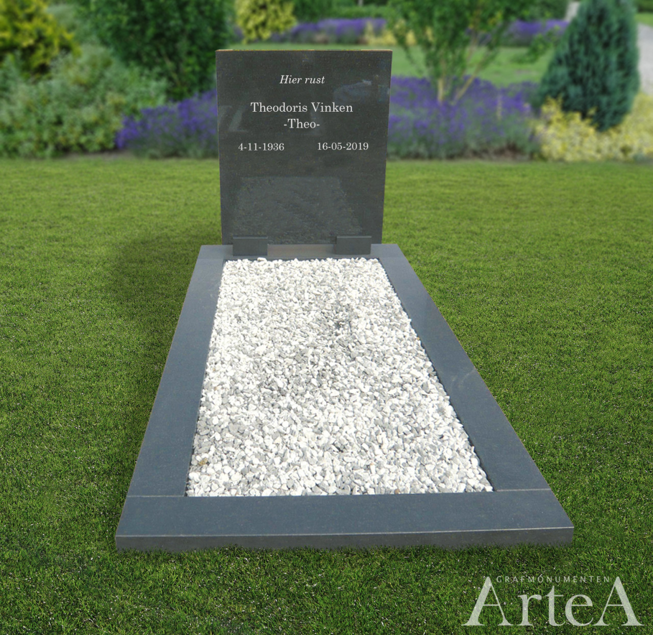 Grafsteen zwart met tuin grafmonument zwart graniet