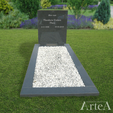 Grafsteen zwart met tuin grafmonument zwart graniet