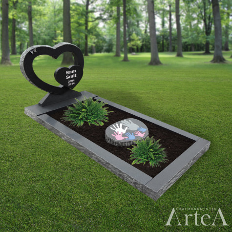 Grafsteen zwart graniet grafmonument met hart