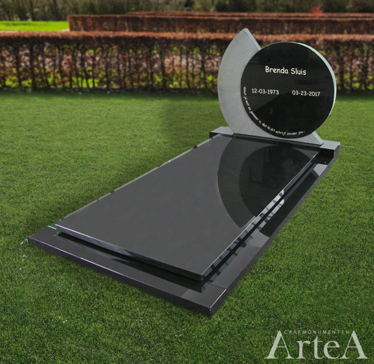 Grafsteen zwart met ronding grafmonument graniet grijs basis goedkoop