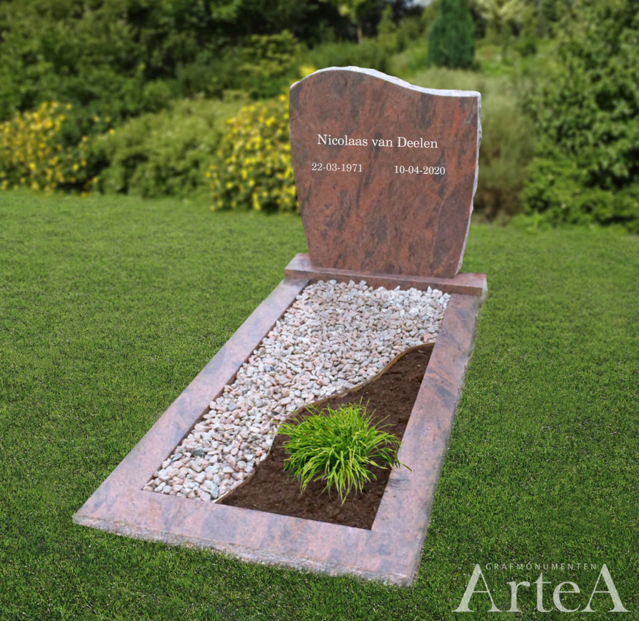 Grafsteen eenvoudig rood grafmonument graniet goedkoop