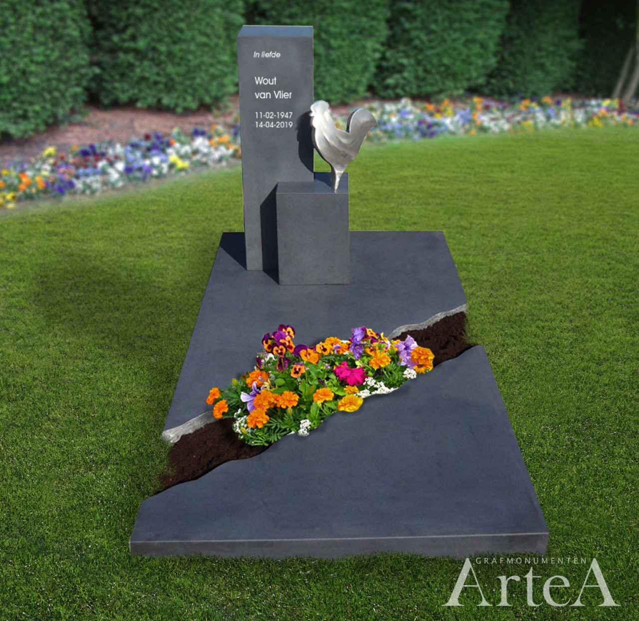 Grafsteen met RVS en mat graniet