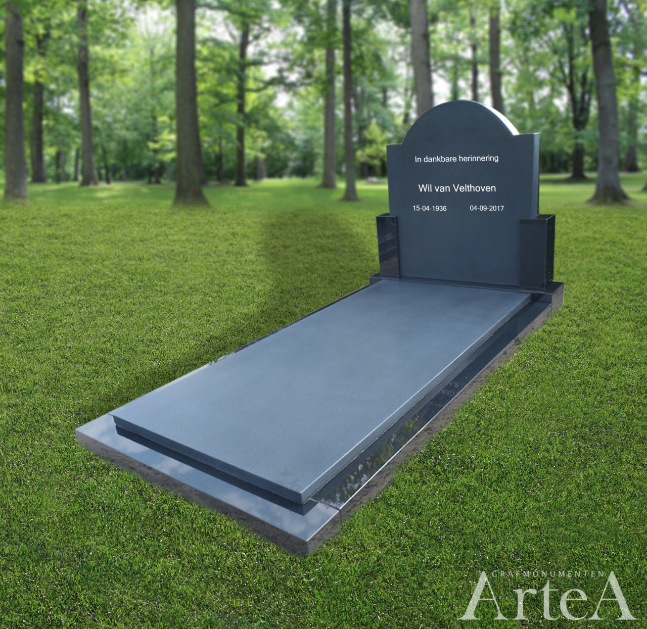 Grafsteen klassiek grafmunment met zwart gezoet graniet