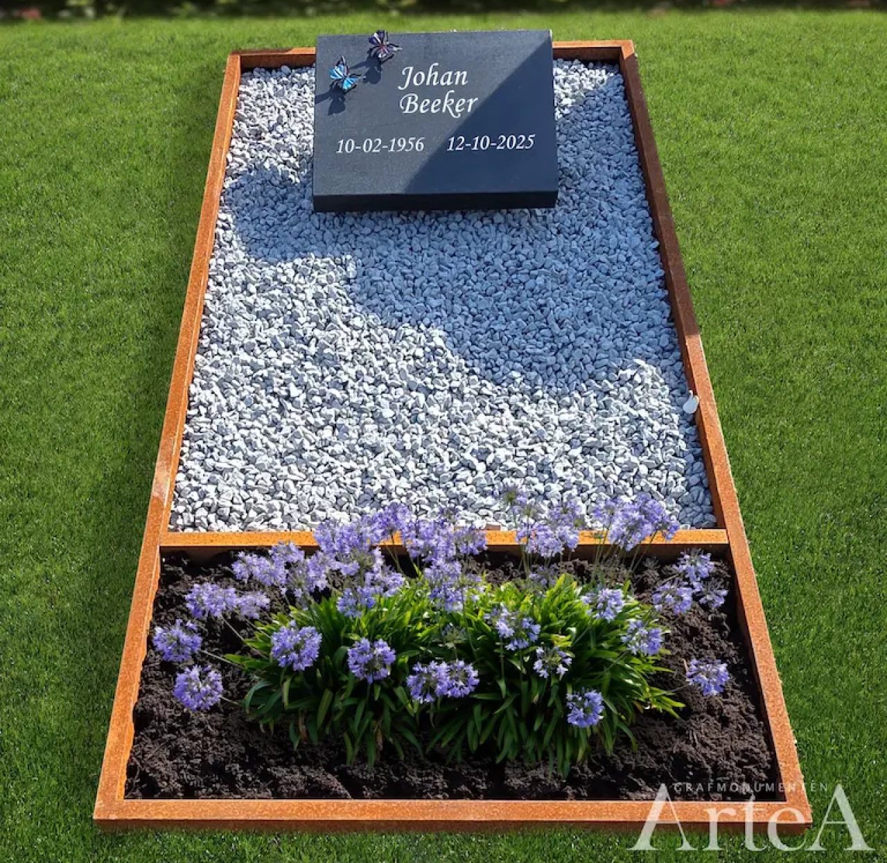 Grafsteen modern met cortenstale rand