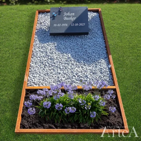 Grafsteen modern met cortenstale rand