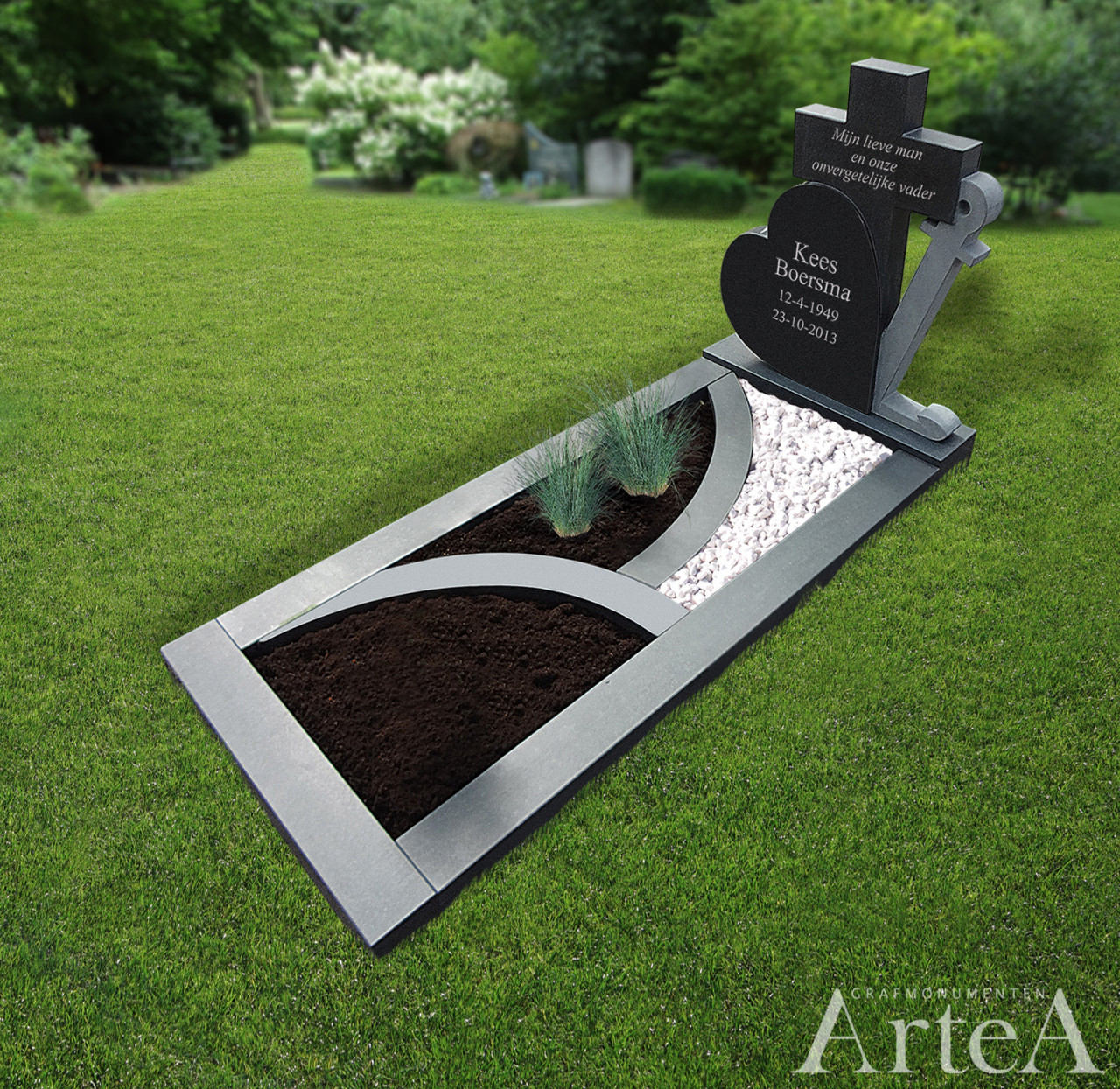 grafsteen met kruis anker en hart