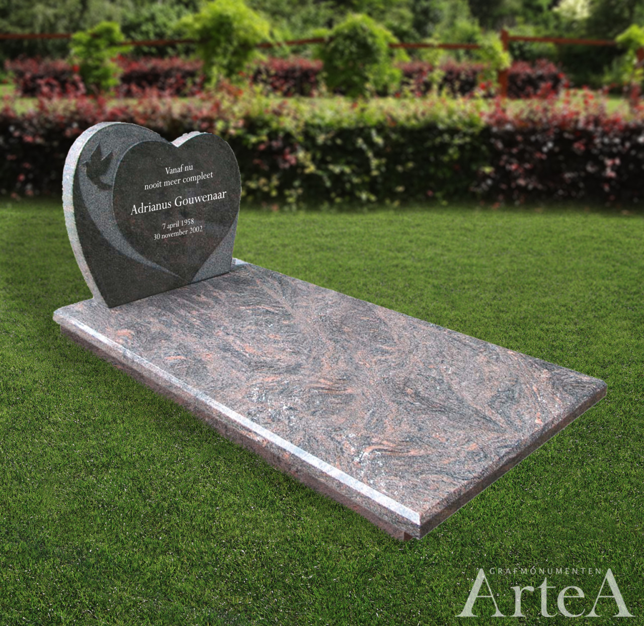 Grafsteen met duif en hart grafmonument bijzonder graniet