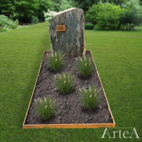 Natuurlijke grafsteen met rand van cortenstaal