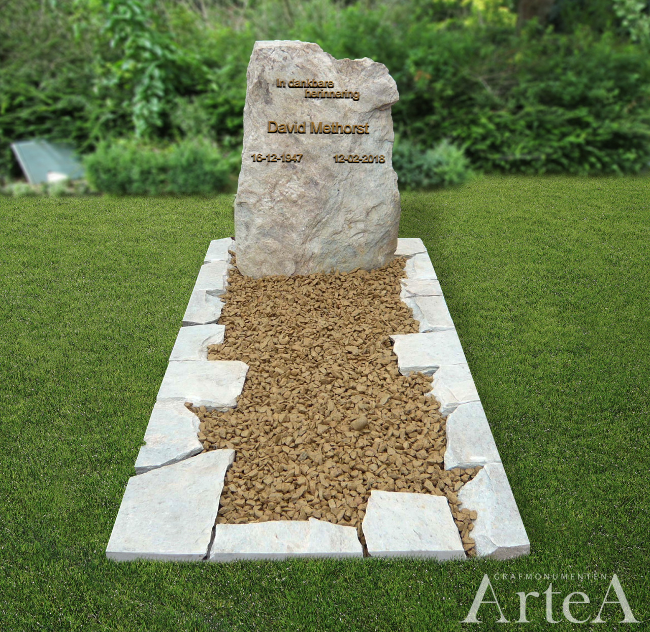 Grafsteen met kei en keien