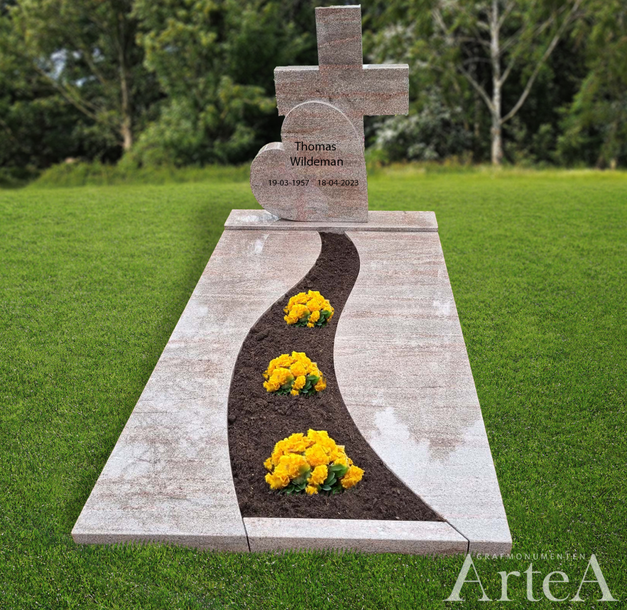 grafsteen met kruis en hart geloof en liefde