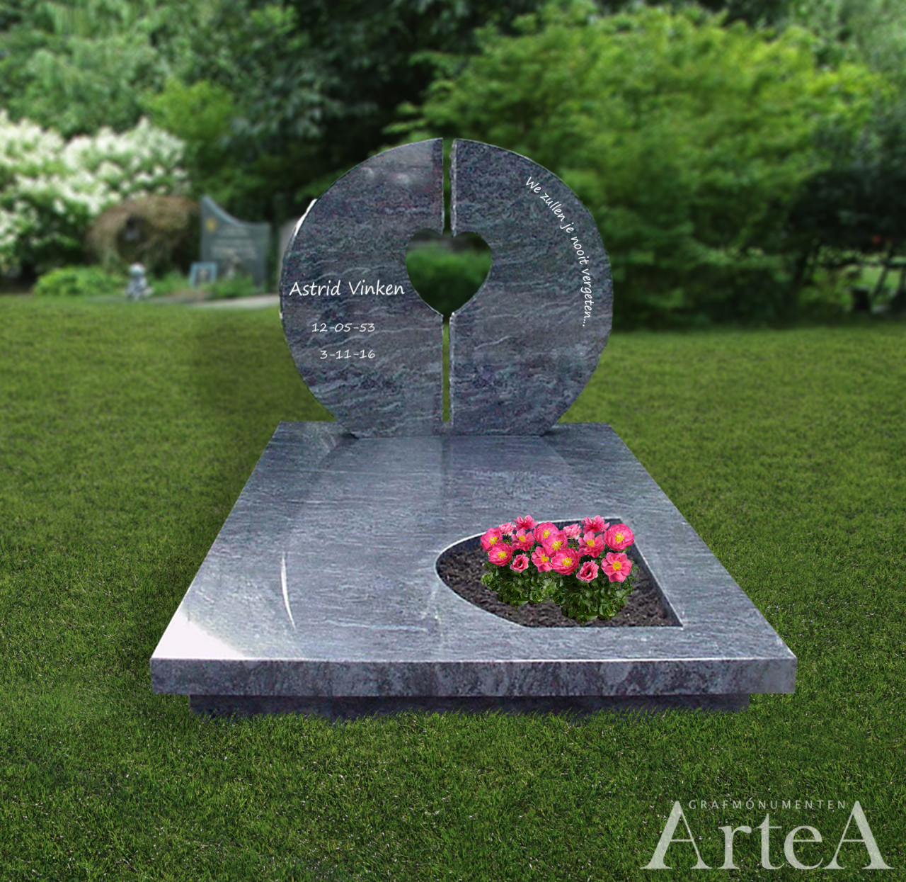 Grafsteen met hart blauw graniet grafmonument basis met liefde