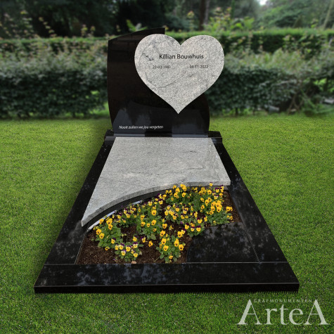 grafsteen zwart wit met hart