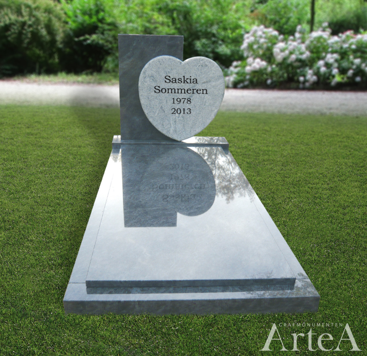 Grafsteen met hart en tekst grafmonument graniet goedkoop