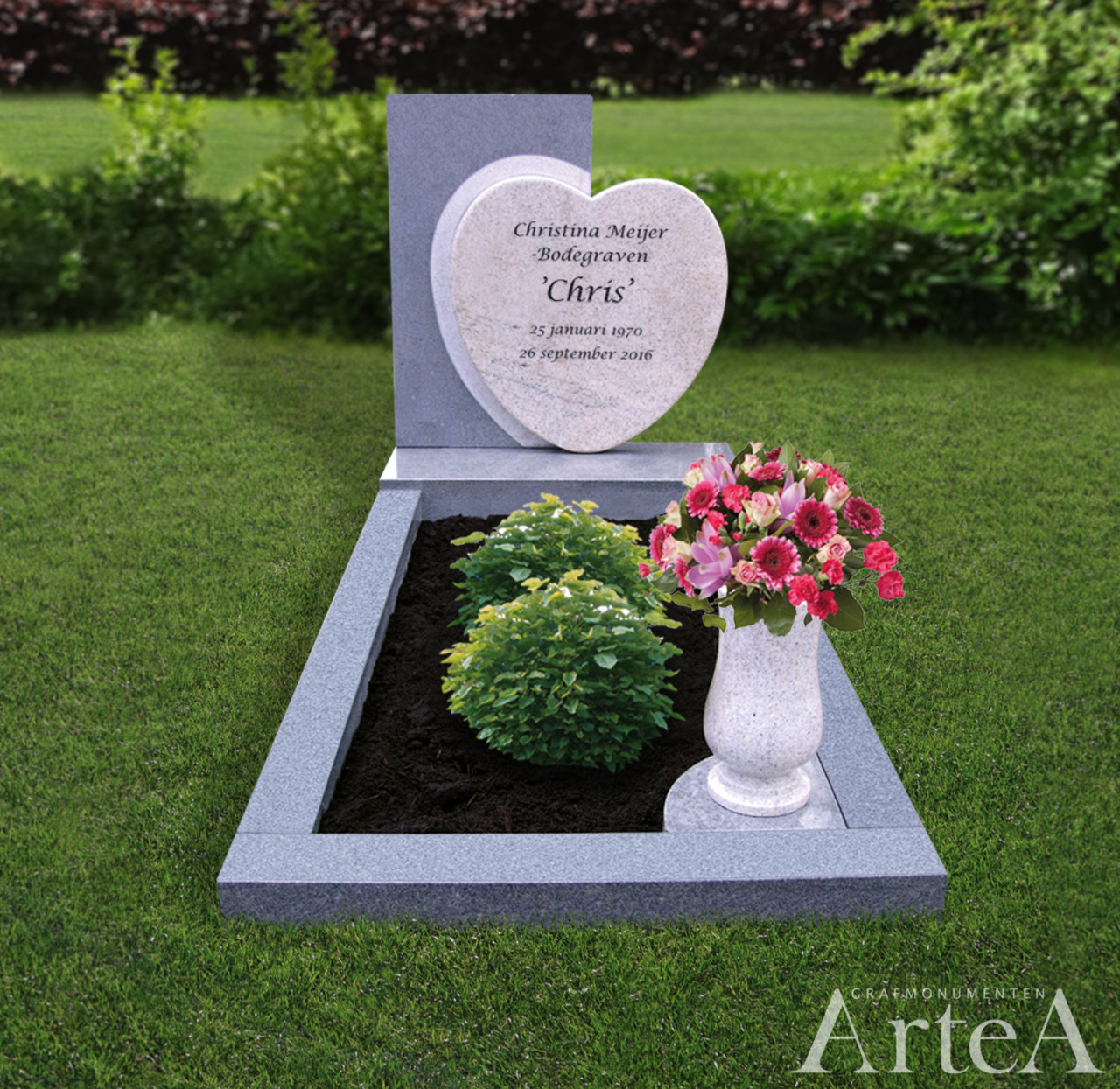 Grafsteen met hart en tuin grafmonument graniet