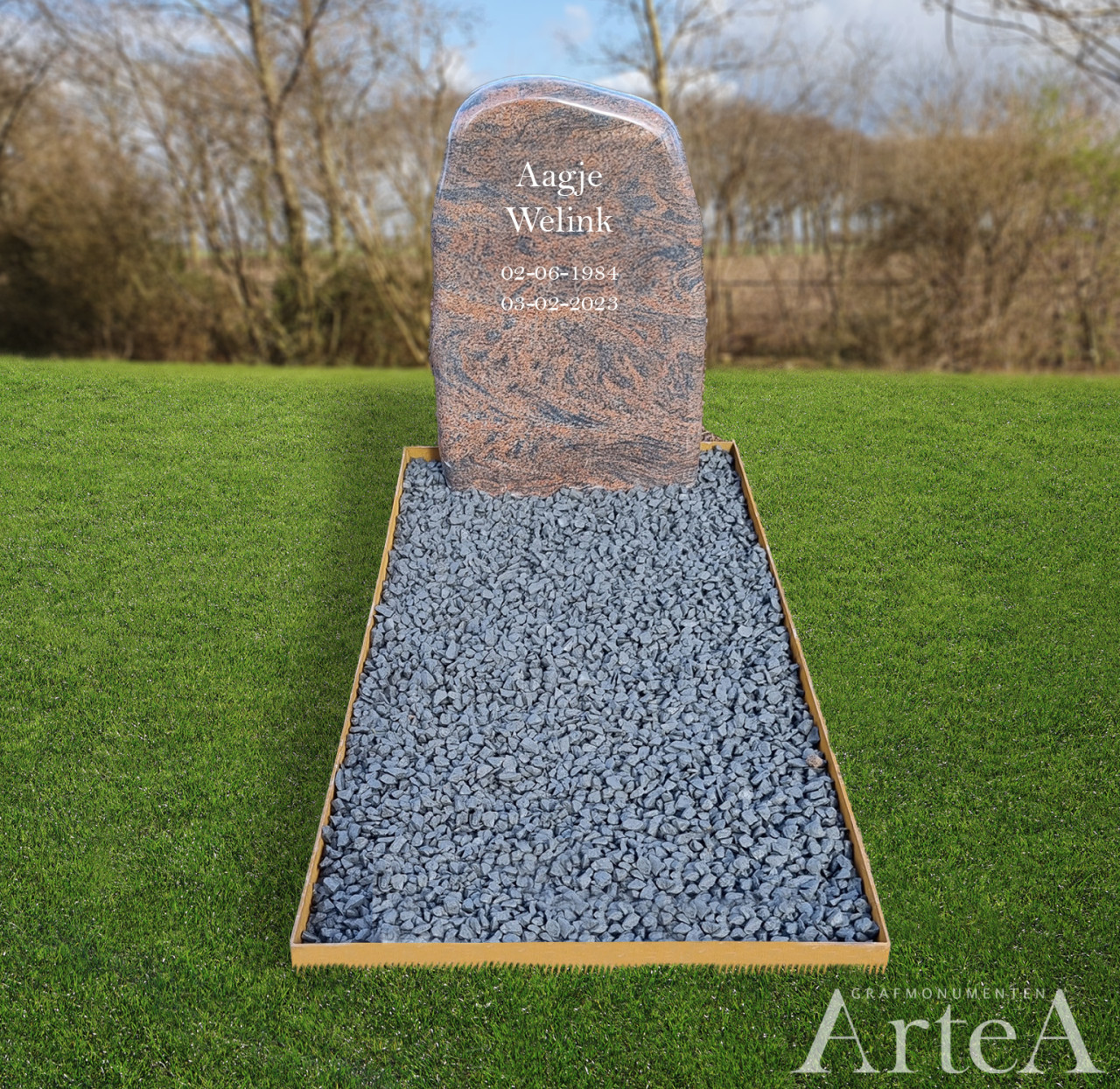 grafmonument met cortenstaal en graniet