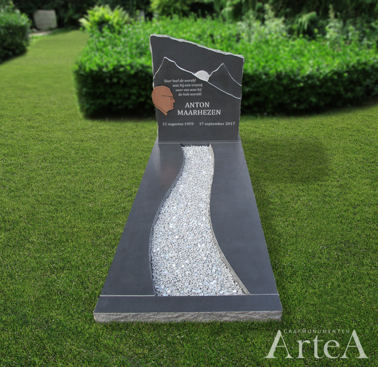 Grafsteen mat graniet met ruwe kant