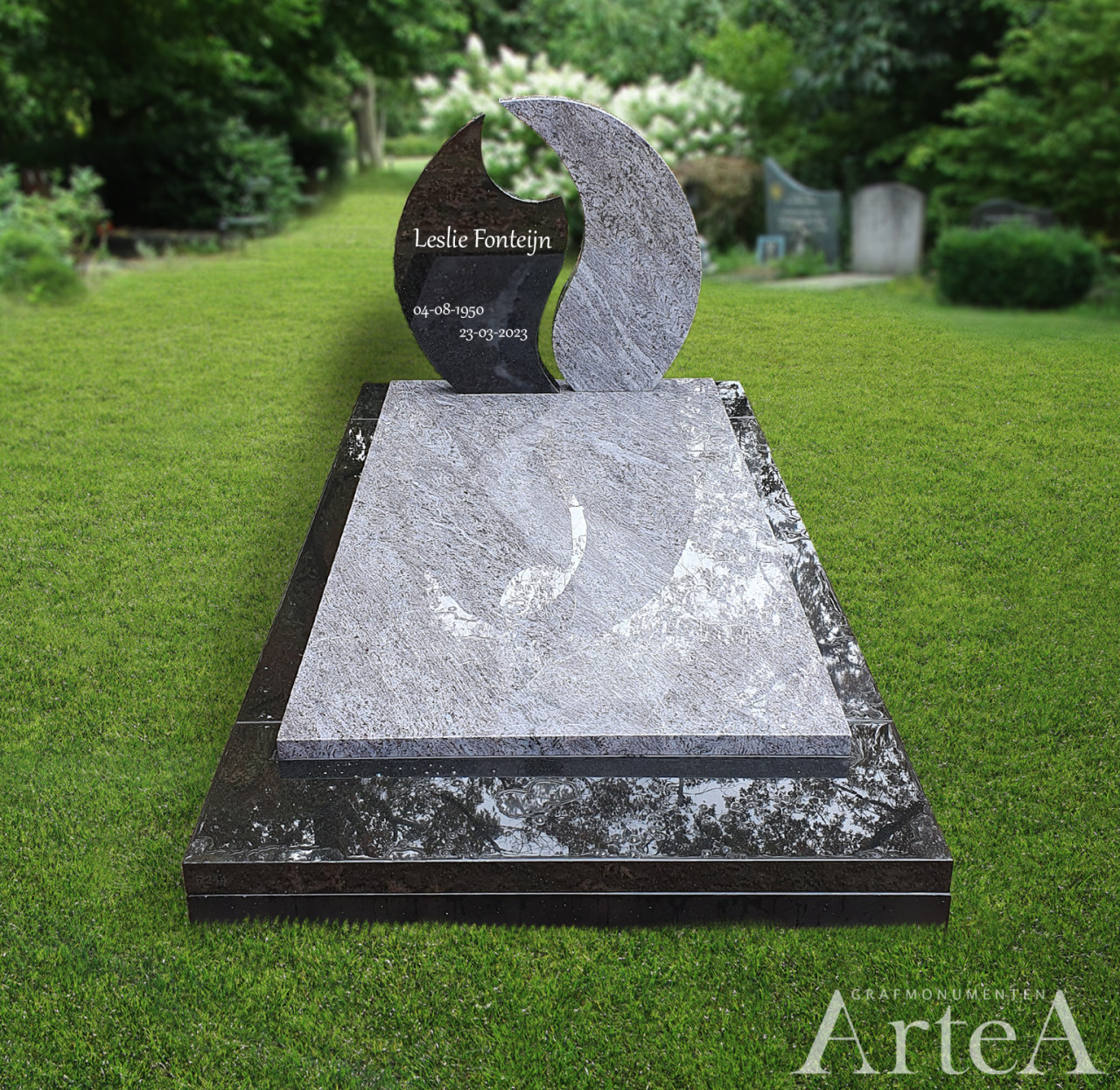 grafsteen met twee kleuren graniet