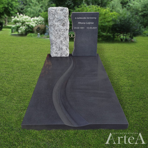 Grafsteen met ruwe zuil en mat graniet