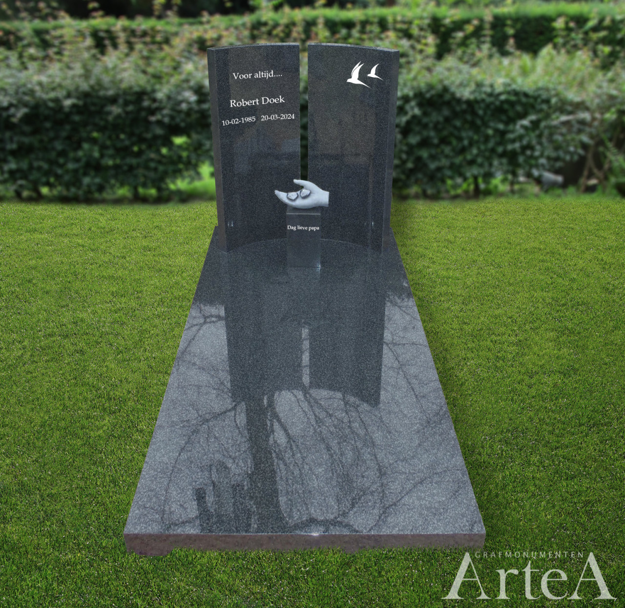 Grafsteen met hartjes en hand