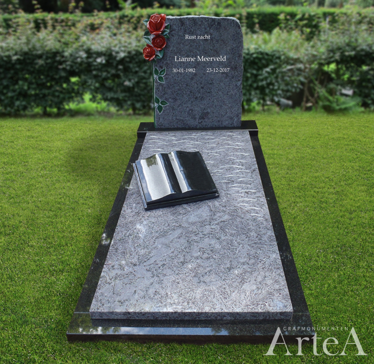 Grafsteen met bloemen