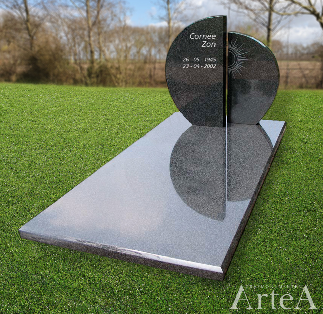 grafmonument met rondingen en zon