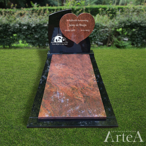 grafmonument met hart in het rood en pandabeer