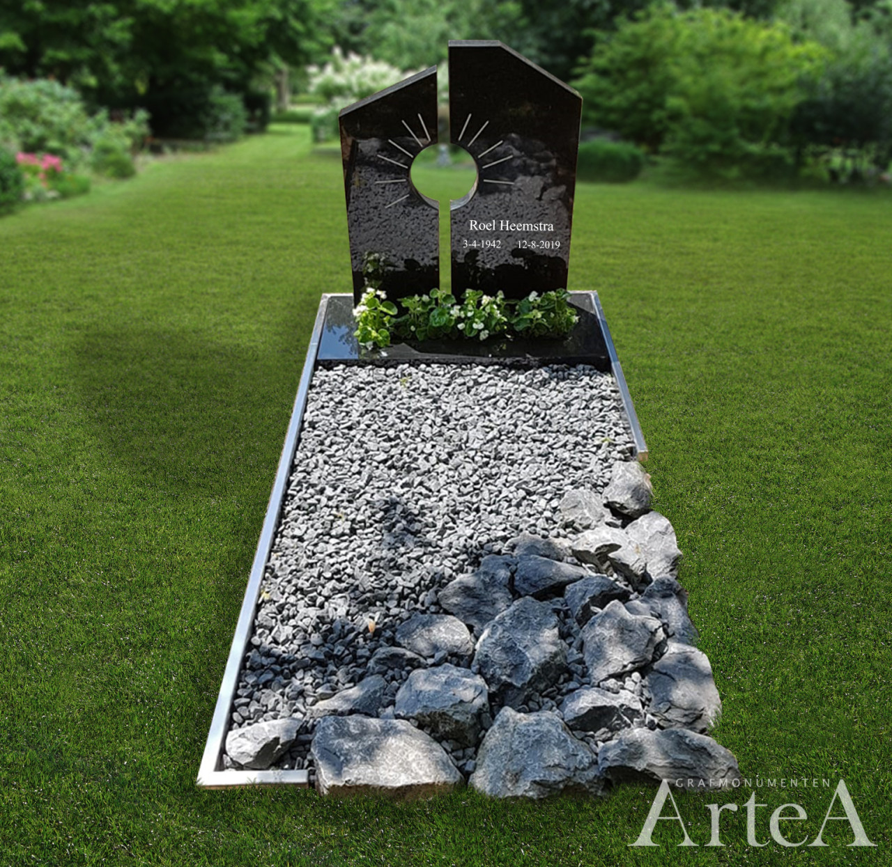Bijzondere grafsteen met keien