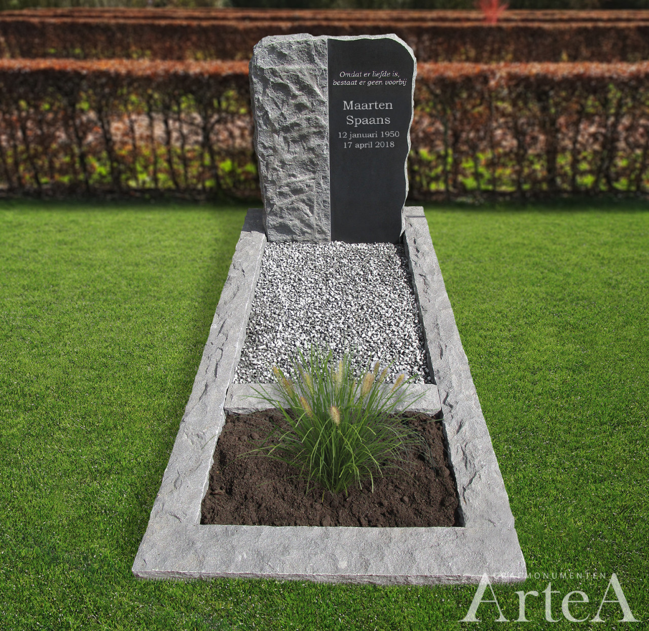 grafsteen met kiezels en ruwkap