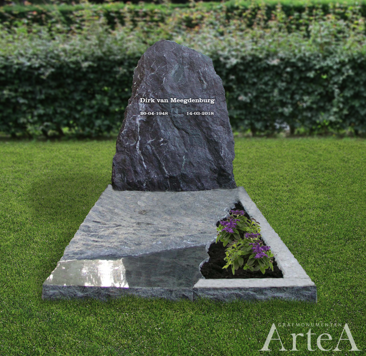 Grafsteen met ruwe kanten van graniet met grote kei