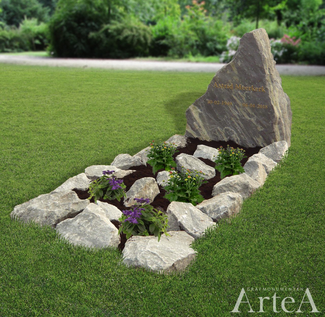 Grafsteen met ruwe kei