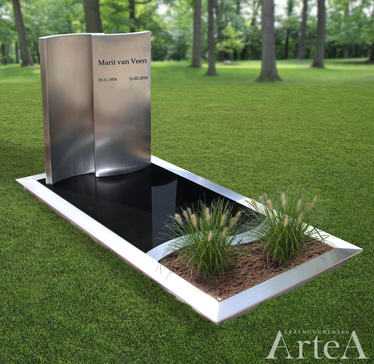 Grafsteen met RVS en zwart graniet