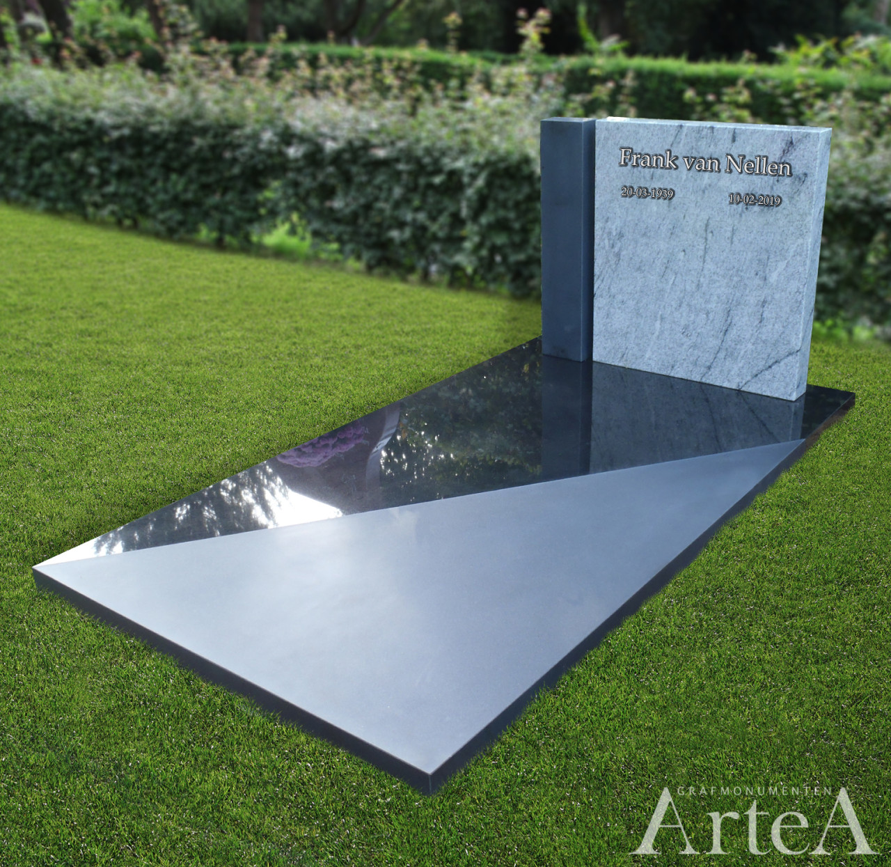 Grafsteen met wit en zwart graniet basis steen traditioneel en goedkoop