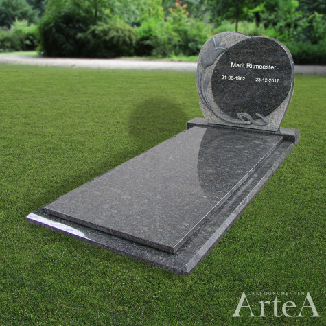 Grafsteen met tulp uitgepakt grafmonument zwart grijs graniet