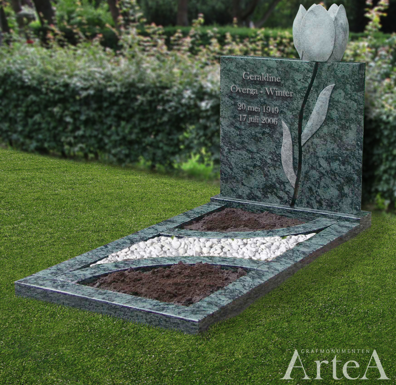 gedenksteen met tulp natuursteen groen
