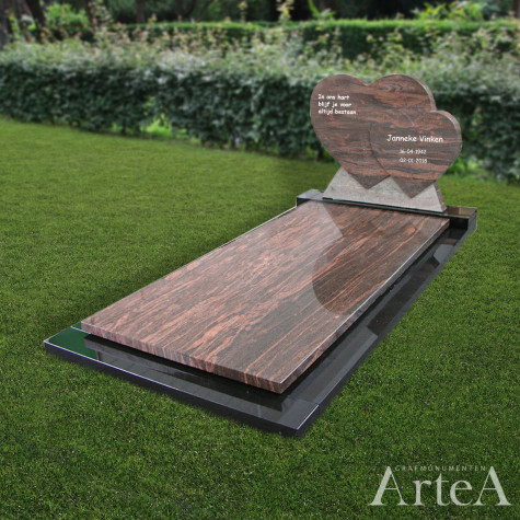 Grafsteen met twee harten grafmonument met hart en zwart en rood graniet basis en goedkoop