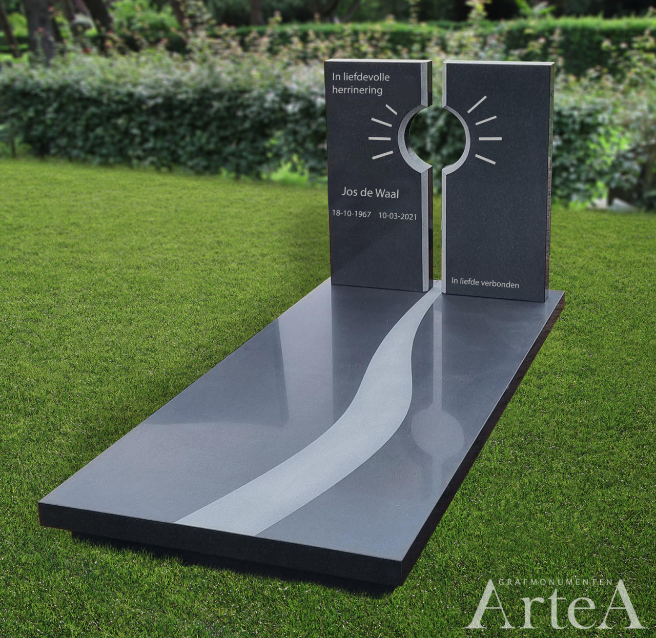 Grafsteen met zonnestralen