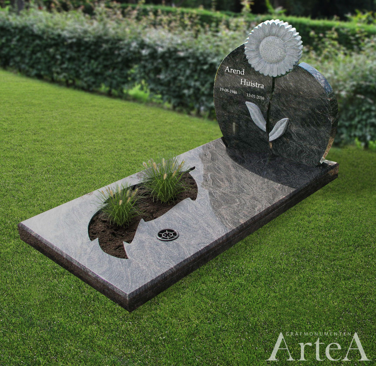 Grafsteen met zonnebloem van rood zwart graniet grafmonument basis en goedkoop