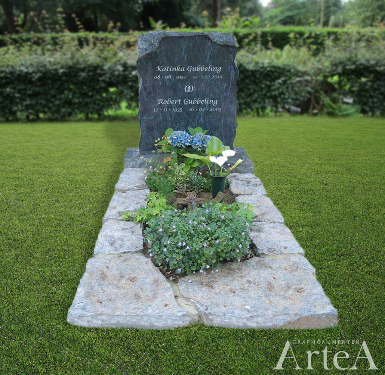 Grafsteen ruwe keien grafstenen met ruwe steen grijs blauw graniet traditioneel