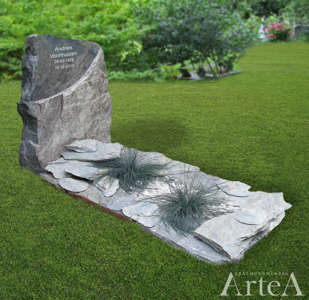 Grafsteen ruwe rots grafmonument met graniet