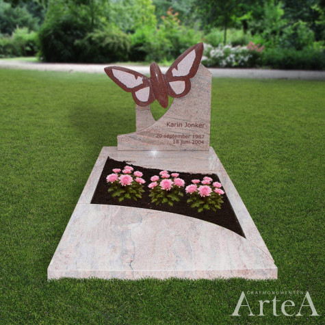 Kindermonument met vlinder kindergraf graniet met dieren