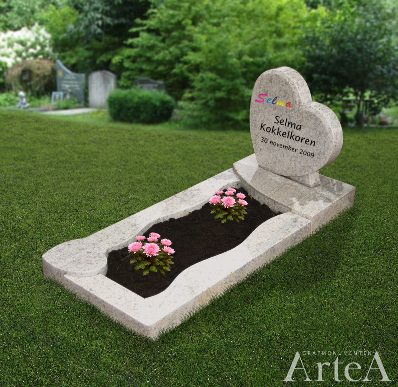 Kindermonument met hart en tuin kindersteen gekleurde letters