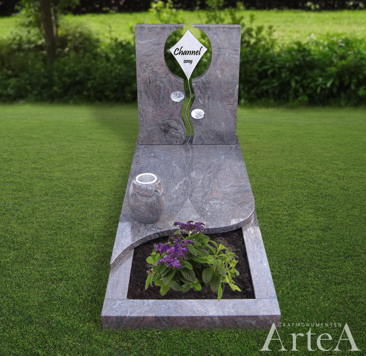 Kindermonument met RVS kindergrafsteen van graniet met vlieger en betekenis