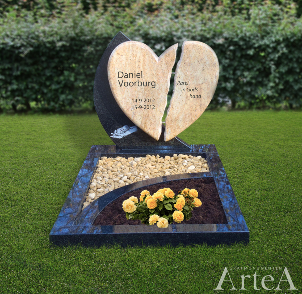 Kindergrafsteen met hart en tuin kindermonument kindergrafmonument